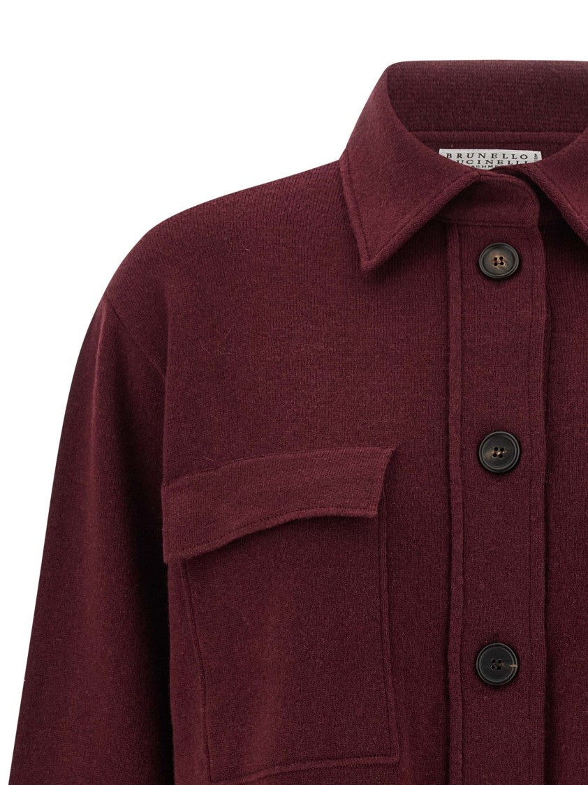Brunello Cucinelli Front Button Closure Knitted Shirt In Soft Burgundy Blend