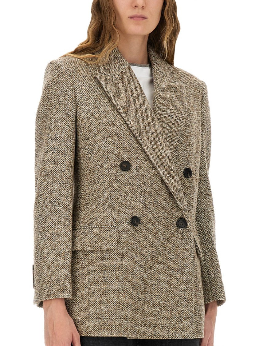 Brunello Cucinelli Double-Breasted Textured Wool Jacket