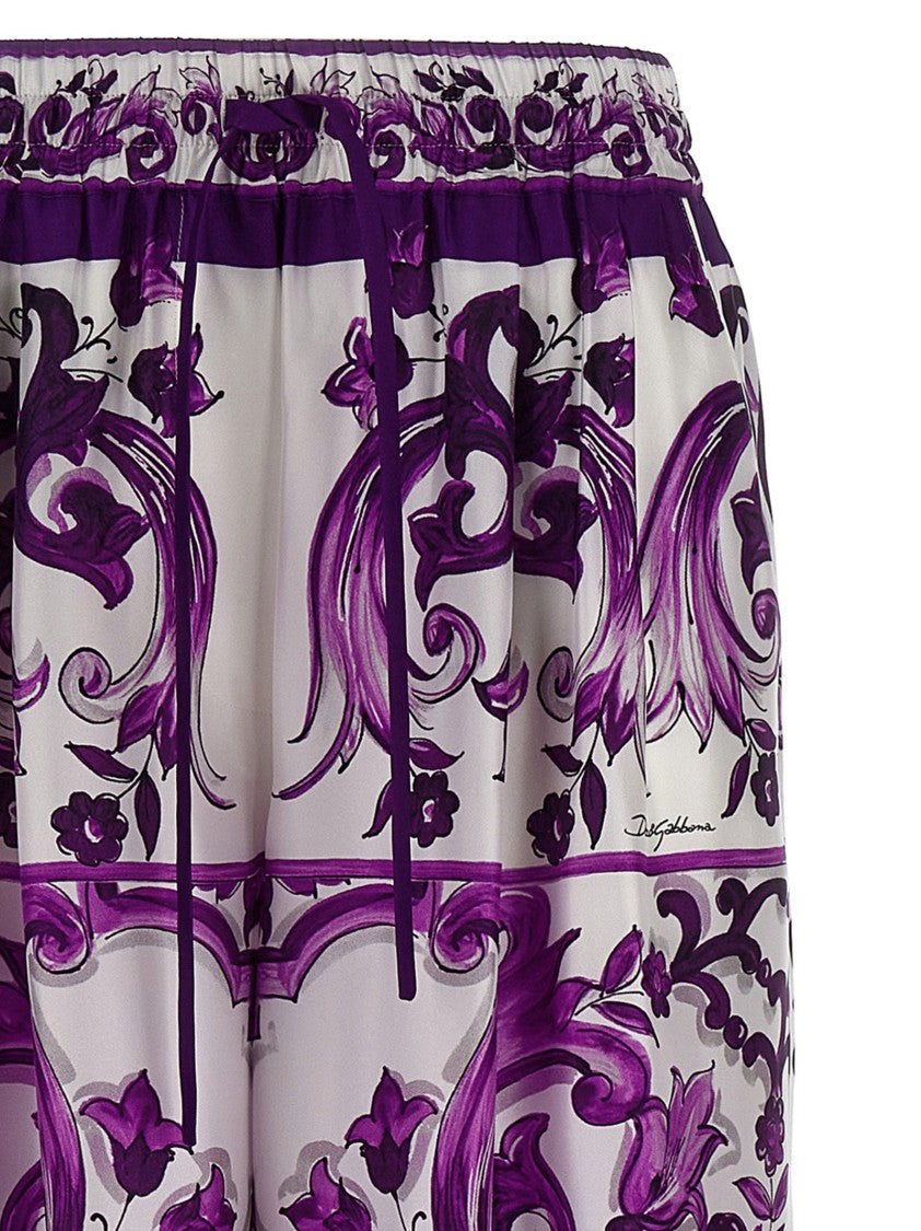 Dolce & Gabbana Majolica Print Silk Twill Pants