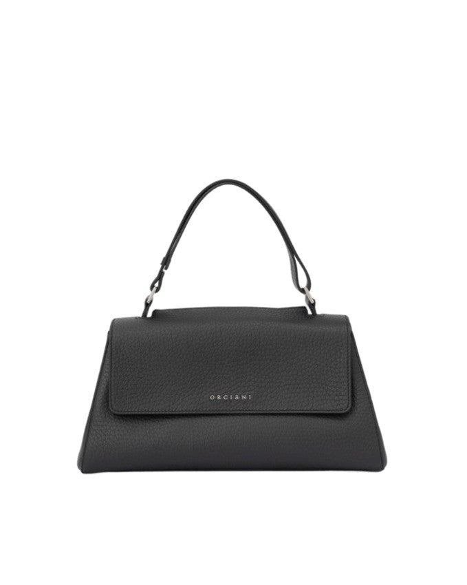 Orciani Trapezoidal Handbag In Hammered Leather With Monogram