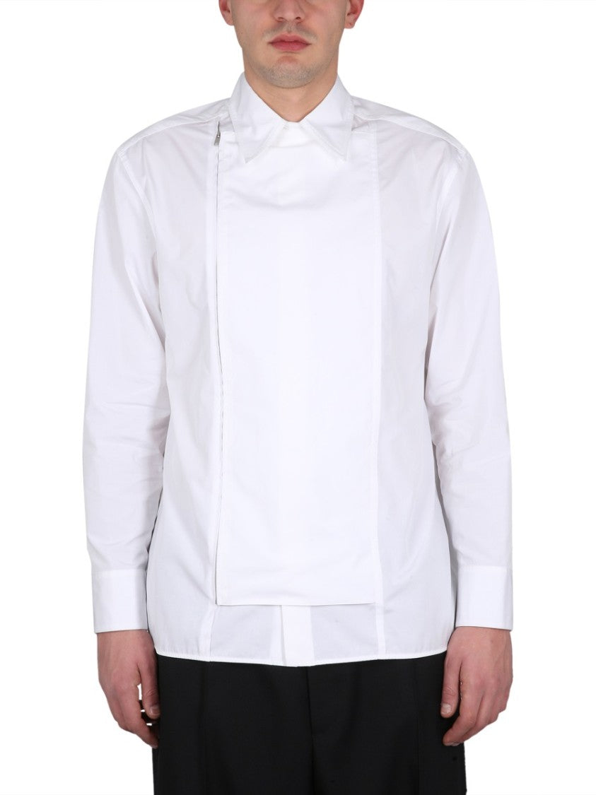 Jil Sander Asymmetrically Zippered White Casual Shirt