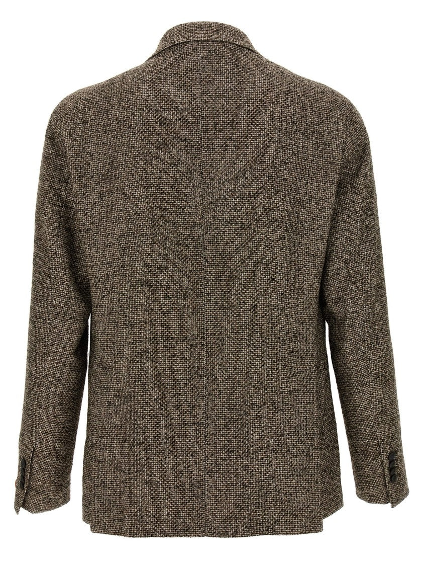 Tagliatore Textured Brown Double-Breasted Wool Blend Blazer