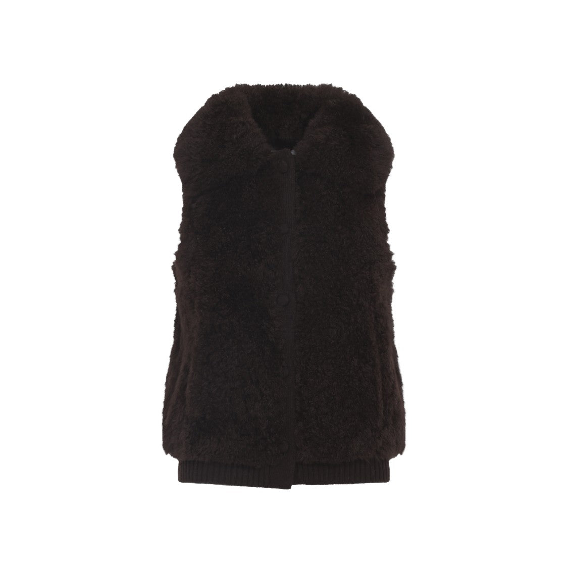 Yves Salomon Textured Lamb Hair Wool Vest With High Collar