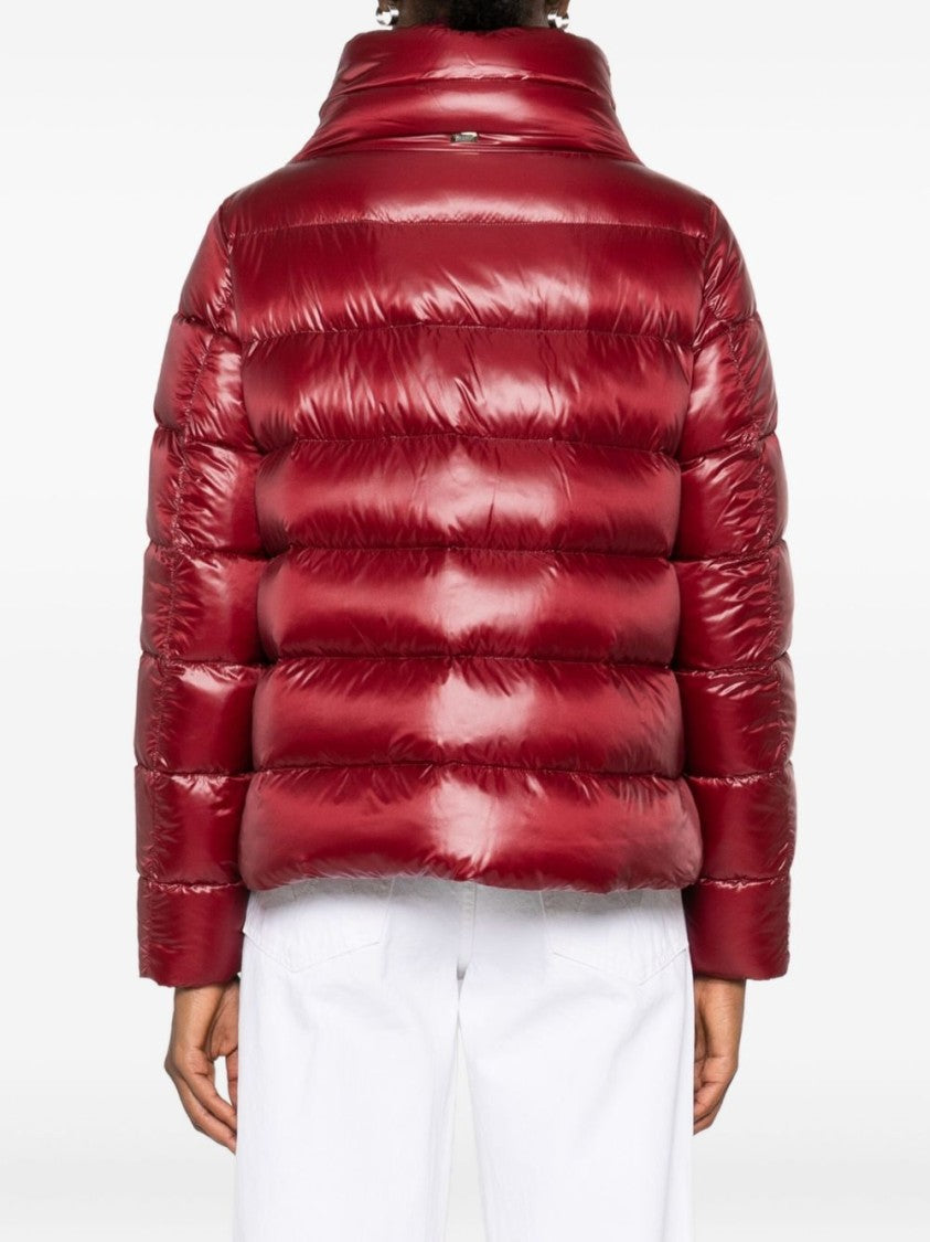 Herno Bordeaux High-Collar Puffer Jacket With Cropped Fit