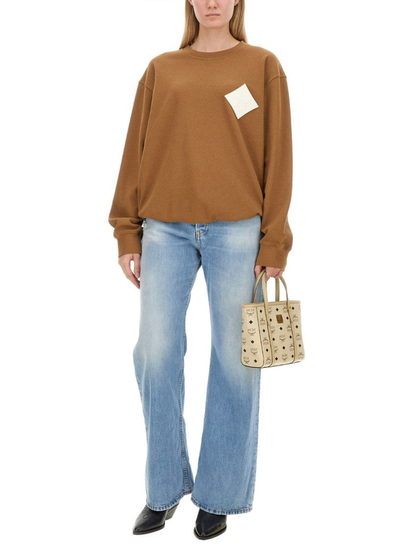 Mcm Brown Sweatshirt With Logo Patch