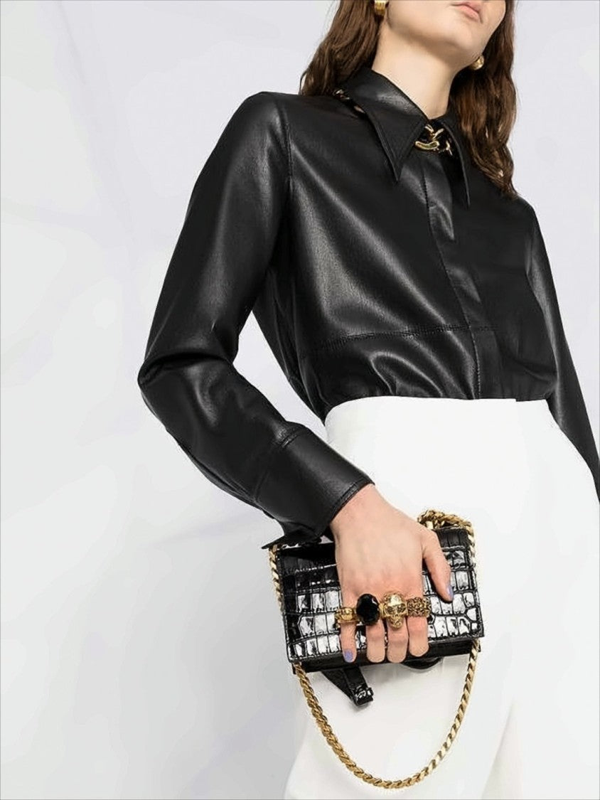 Alexander Mcqueen Crocodile-Embossed Black Calf Leather Crossbody Bag