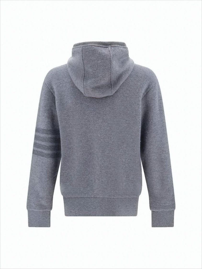 Thom Browne Soft Wool Hoodie With Kangaroo Pocket And Tonal Stripes