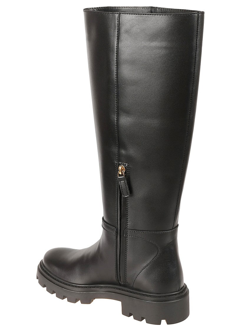Tod's Tall Calfskin Boots With Gold-Tone Buckle