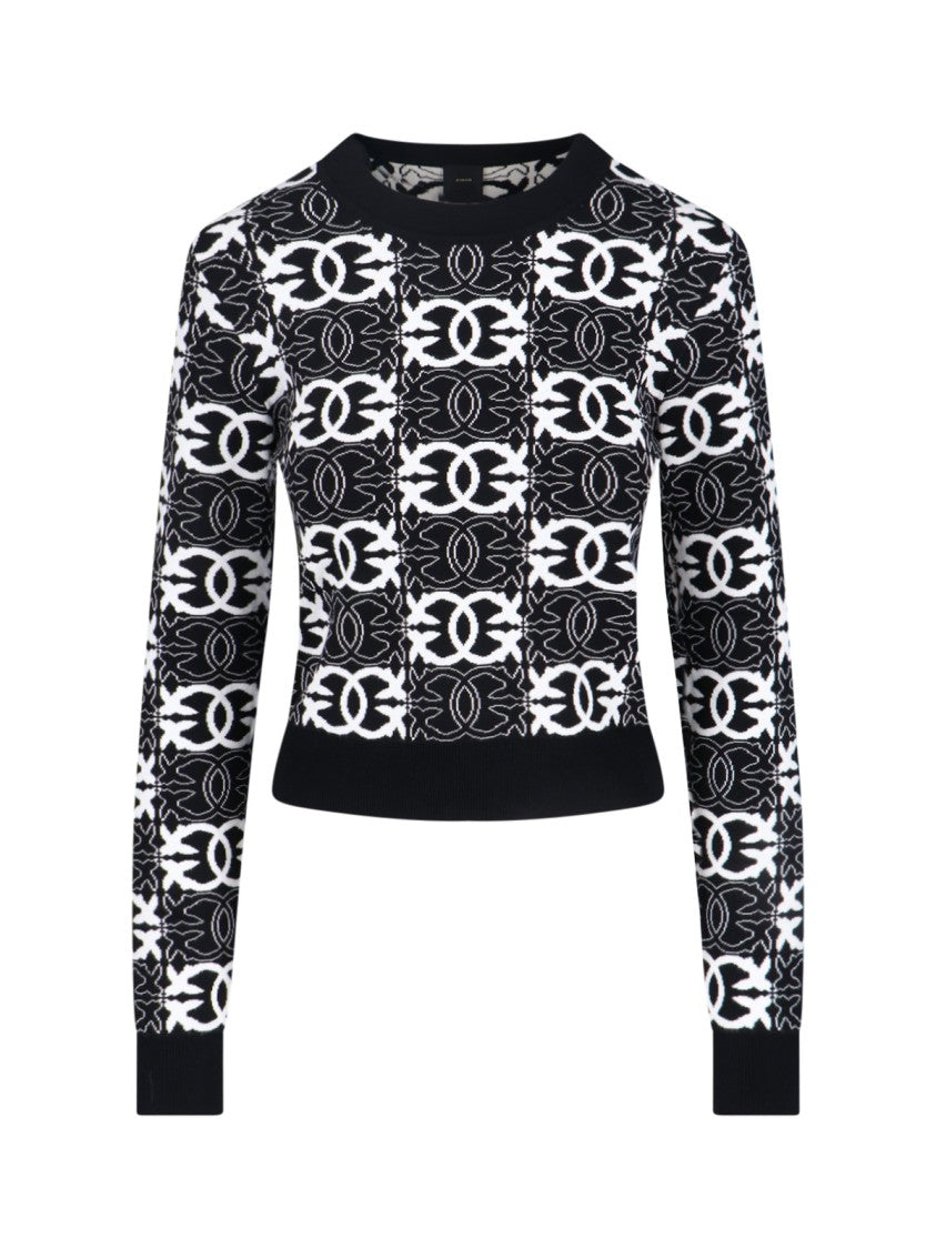 Pinko Love Birds Monogram Knit Top With Contrast Design