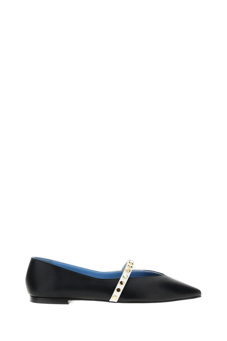 Alexander Mcqueen Pointed Toe Flats With Gold Studded Strap
