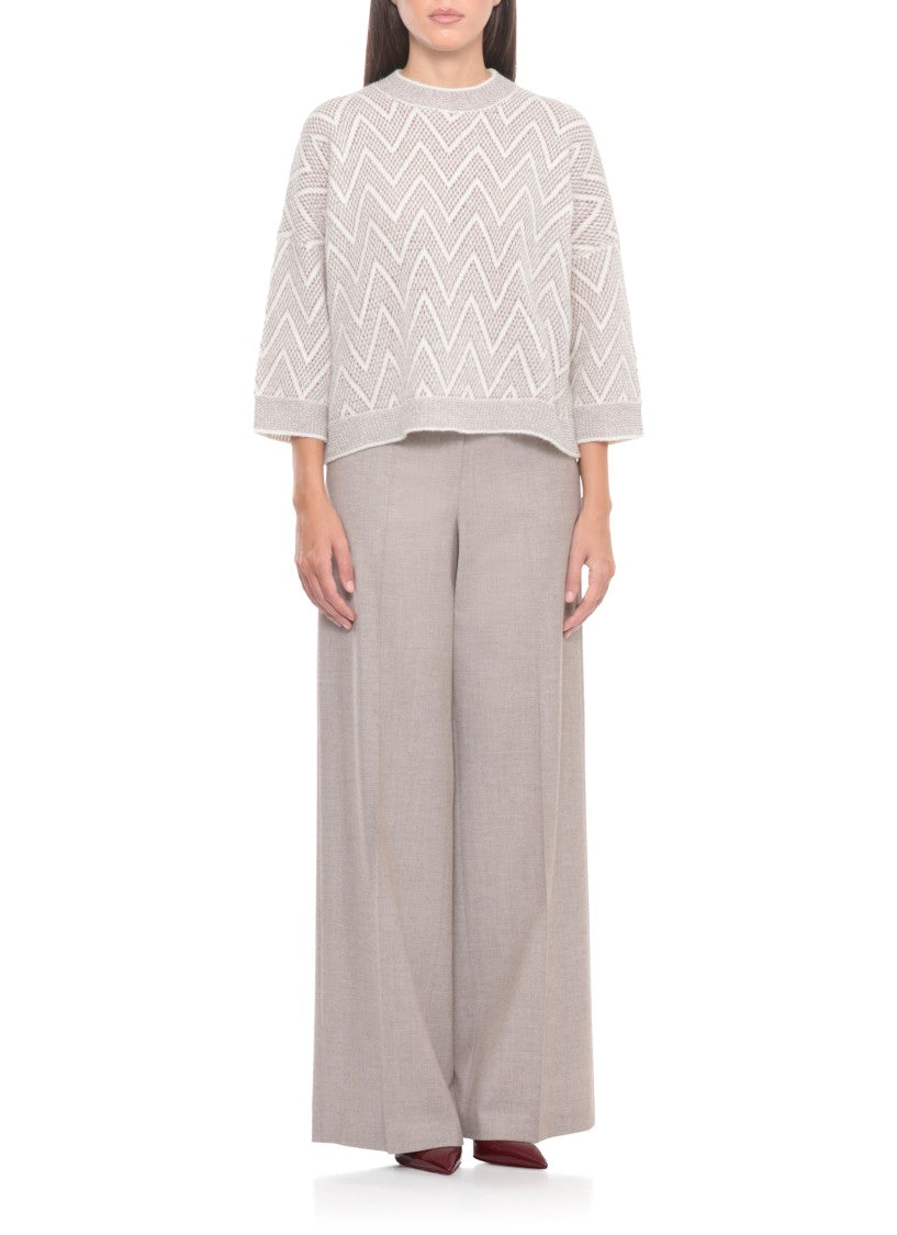 Peserico Brown And Ivory Wool And Sweater
