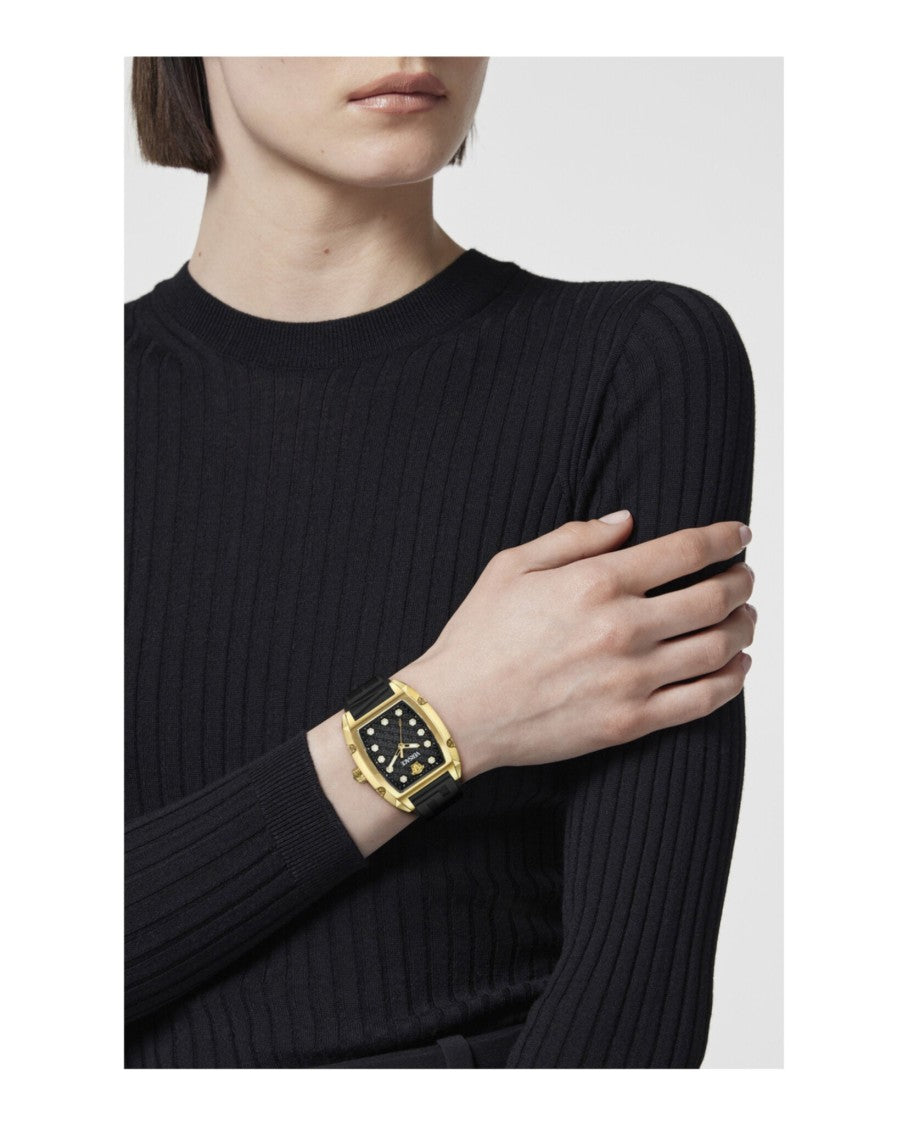 Versace Ip Yellow Gold And Black Silicone Versace Watch
