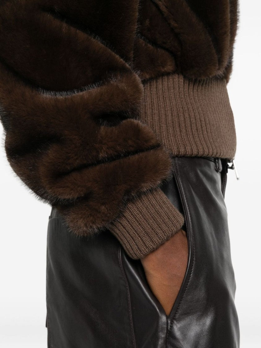 Pinko Cropped Jacket With Plush Faux Fur Texture