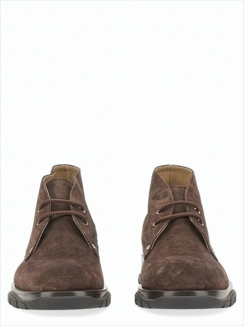 Alexander Mcqueen Minimalist Lace-Up Brown Suede Boots With Rubber Sole