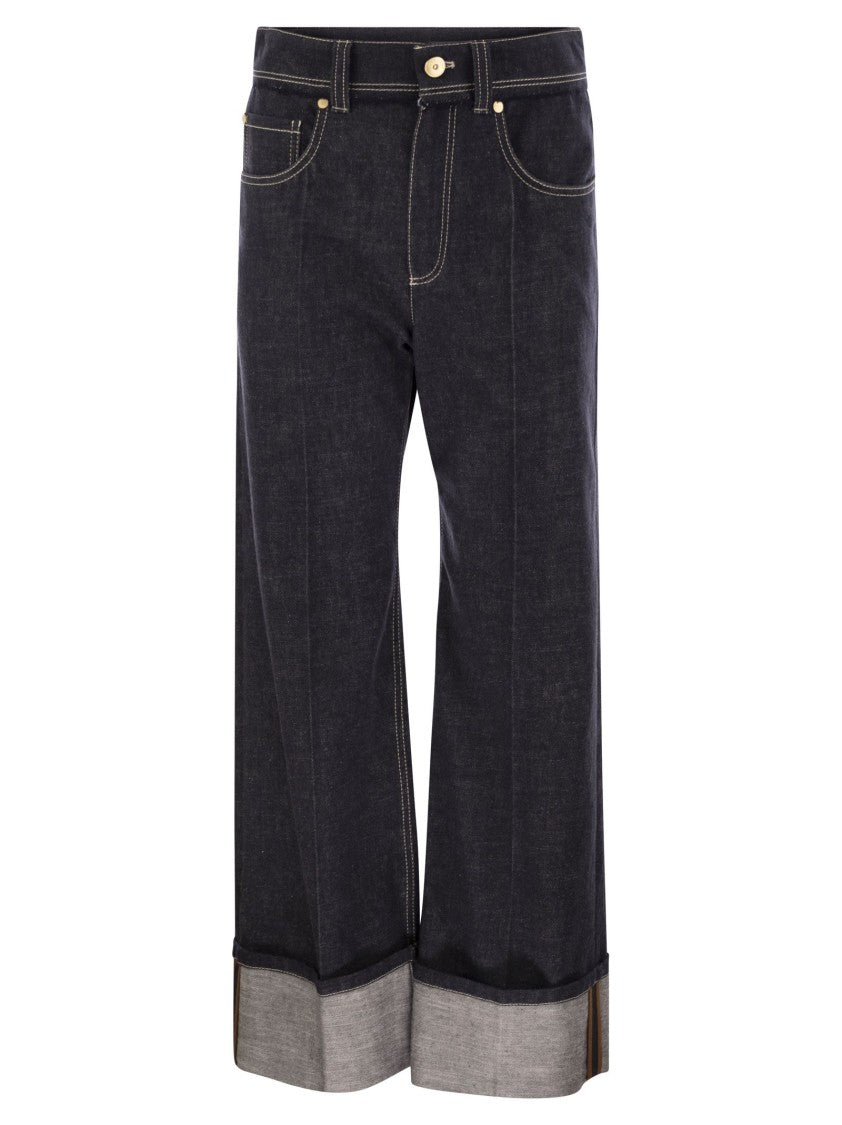 Brunello Cucinelli Crop Denim Trousers With Turn-Ups