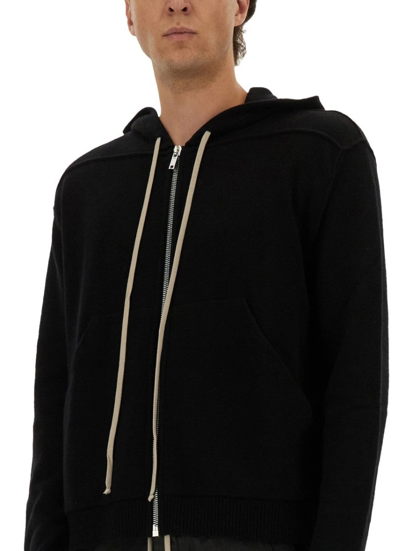 Rick Owens Black Cashmere-Wool Zip-Up Hoodie With Drawstrings