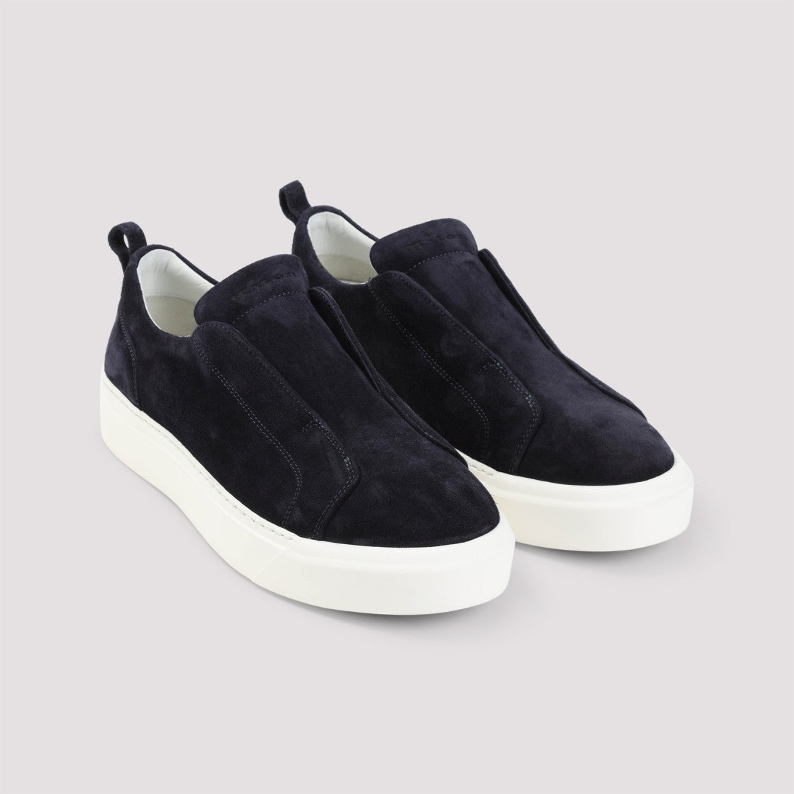 Kiton Blue Suede Slip-On Sneakers With White Sole