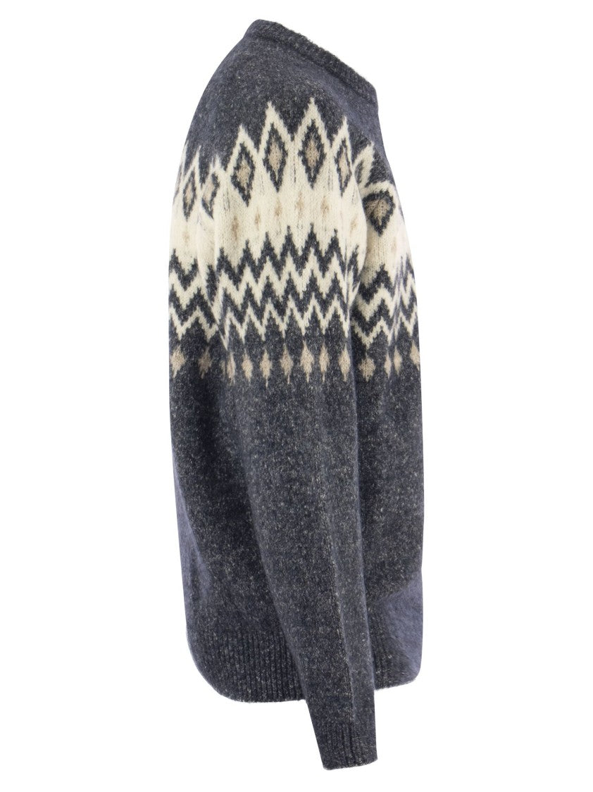 Brunello Cucinelli Icelandic Jacquard Buttoned Sweater In Alpaca, Cotton