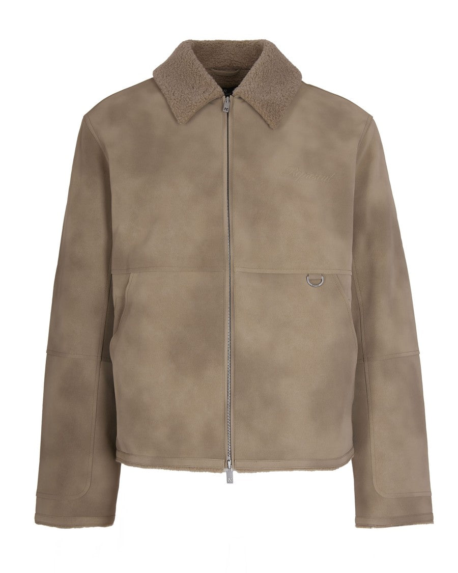 Represent Plush Brown Shearling Jacket With Fur Collar
