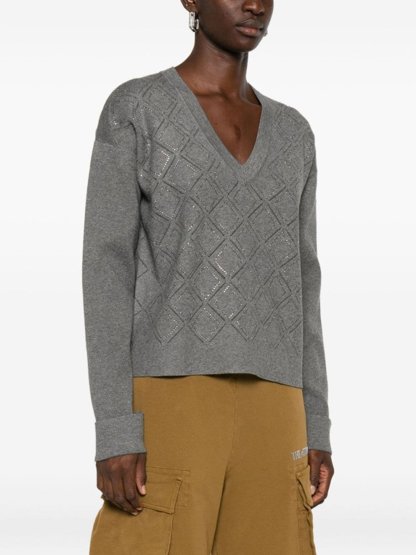 Blugirl Cropped Grey Sweater With V-Neckline