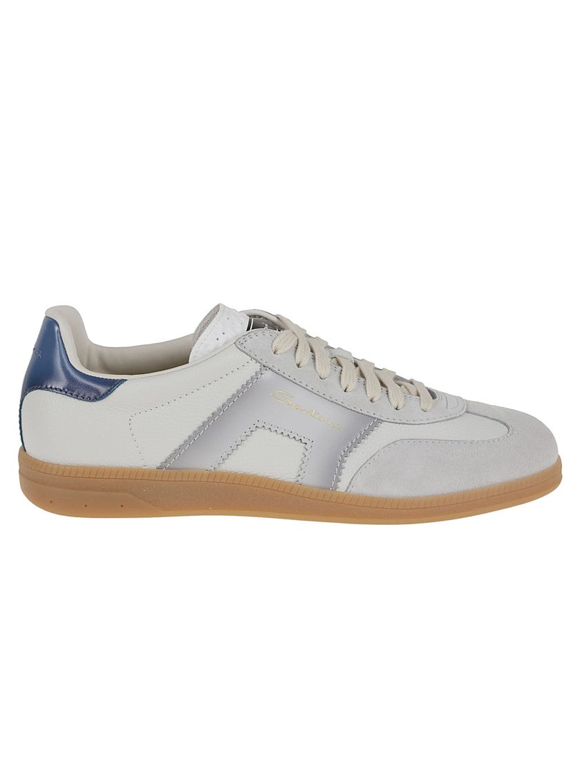 Santoni Leather Sneakers With Smooth And Suede Finish