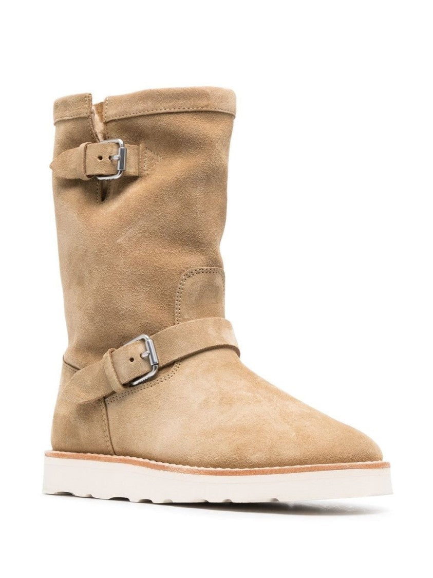 Kenzo Brown Suede Ankle Boots With Adjustable Straps And White Rubber Sole