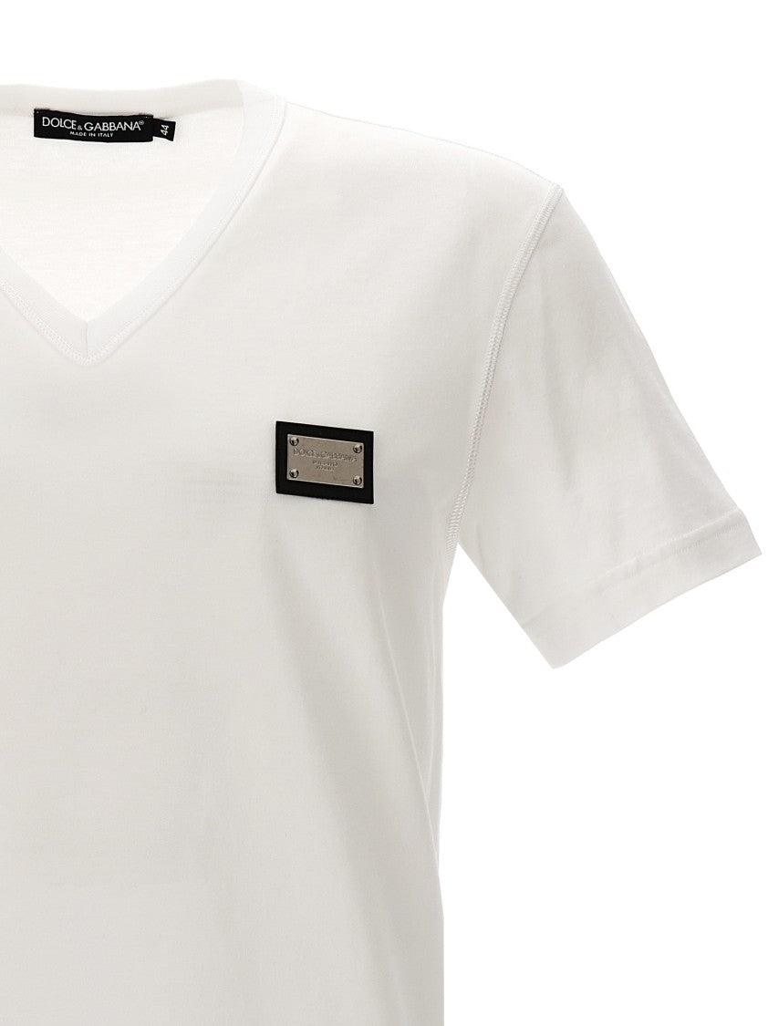 Dolce & Gabbana V-Neck White Cotton T-Shirt