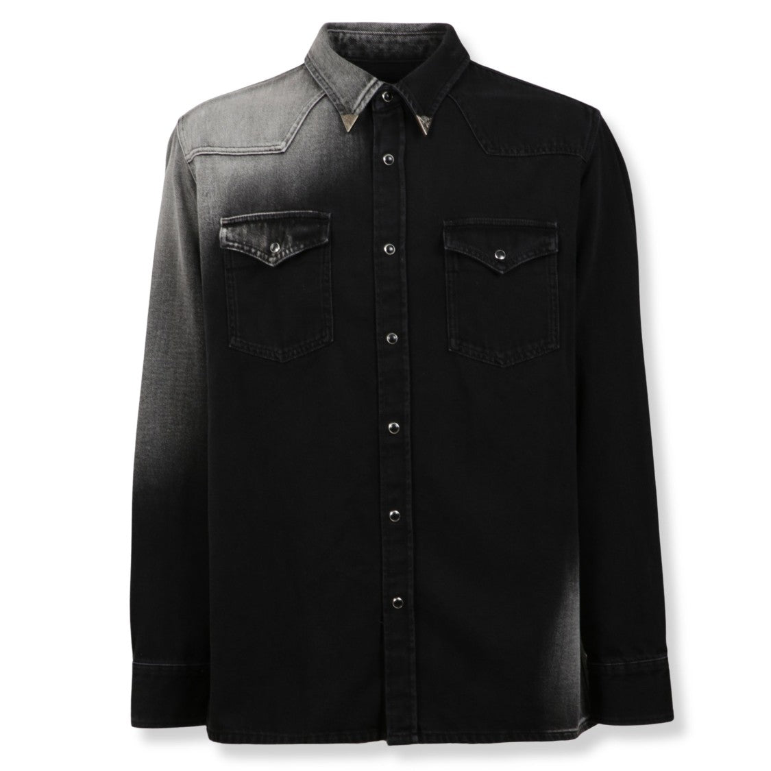 Mm6 By Maison Margiela Washed Denim Shirt With Metal-Tipped Collar