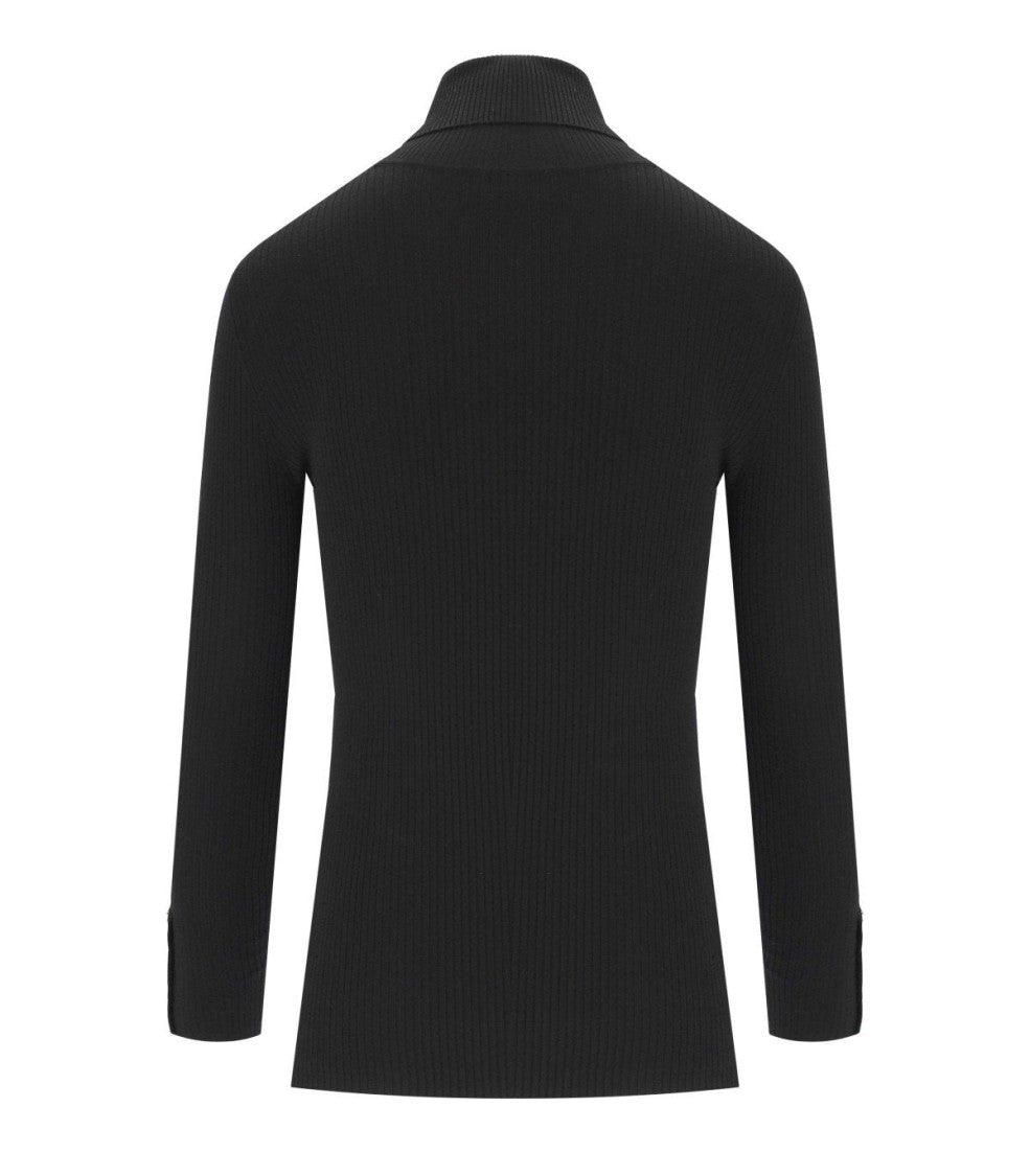 Elisabetta Franchi Ribbed Black Turtleneck Sweater With Gold Accents