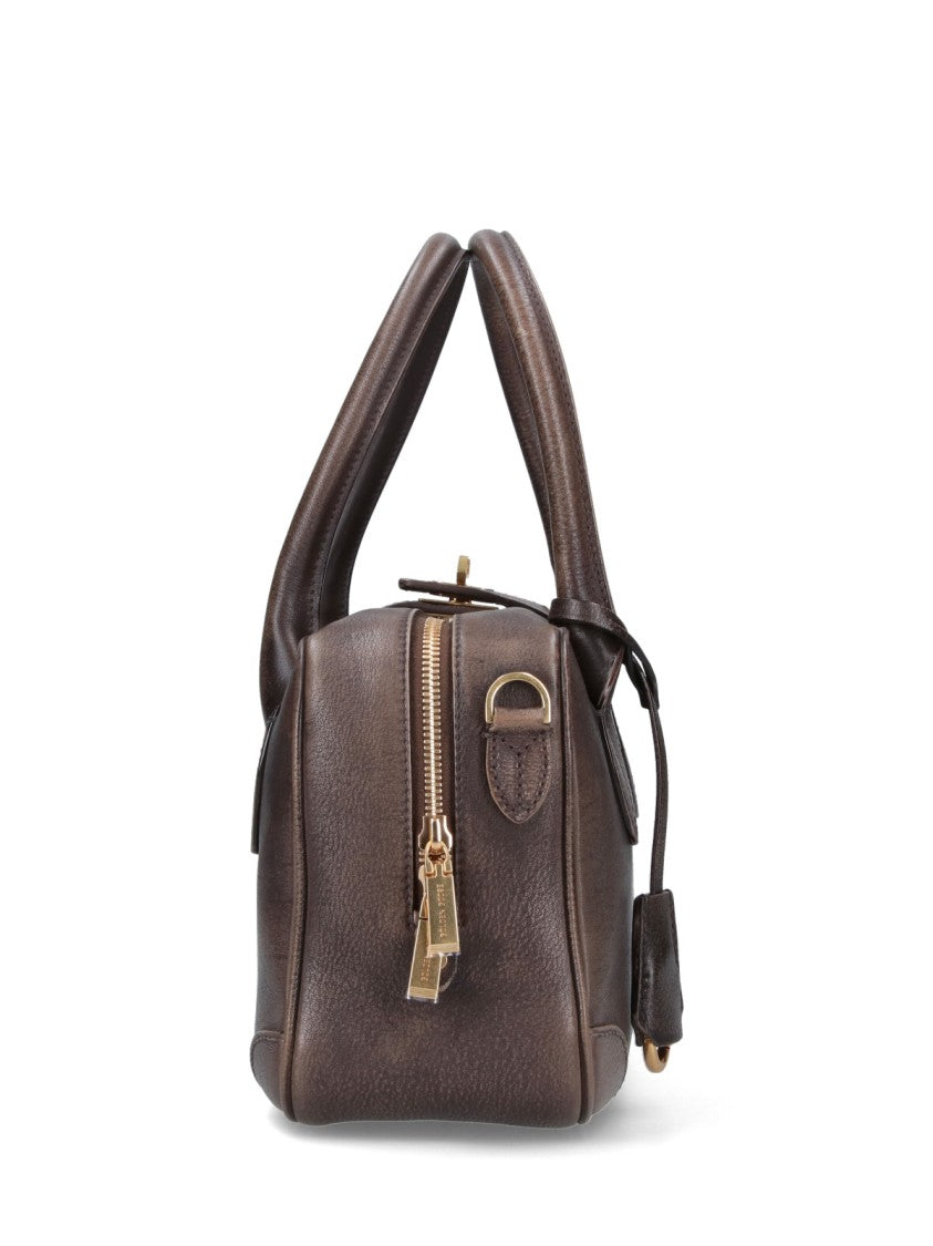 Golden Goose Rectangular Brown Leather Handbag With Gold-Tone Hardware
