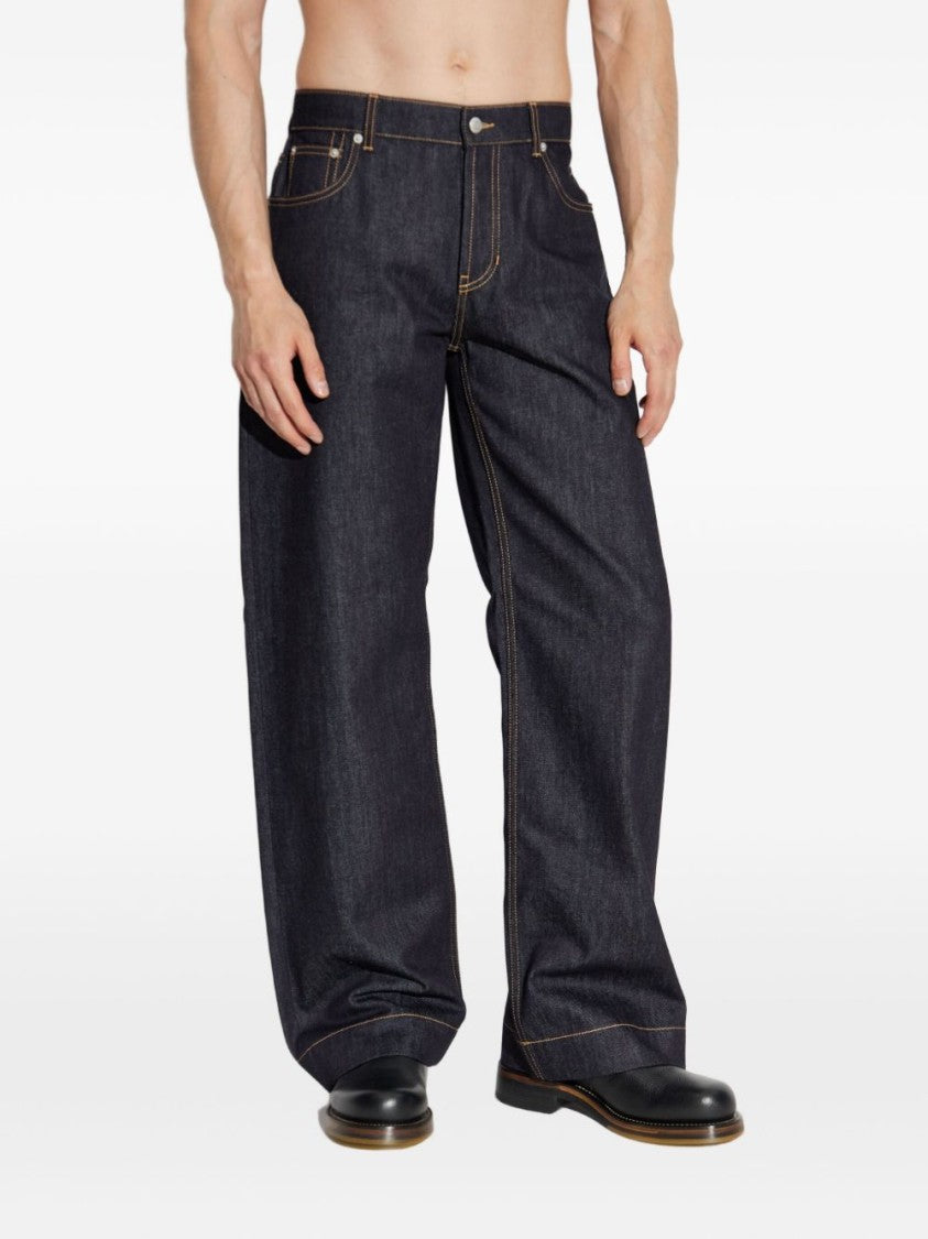 Alexander Mcqueen Wide-Leg Dark Indigo Denim Jeans
