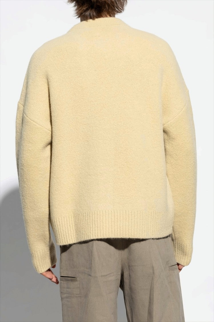 Ami Round Neck Knit Sweater With Fuzzy Heart Logo