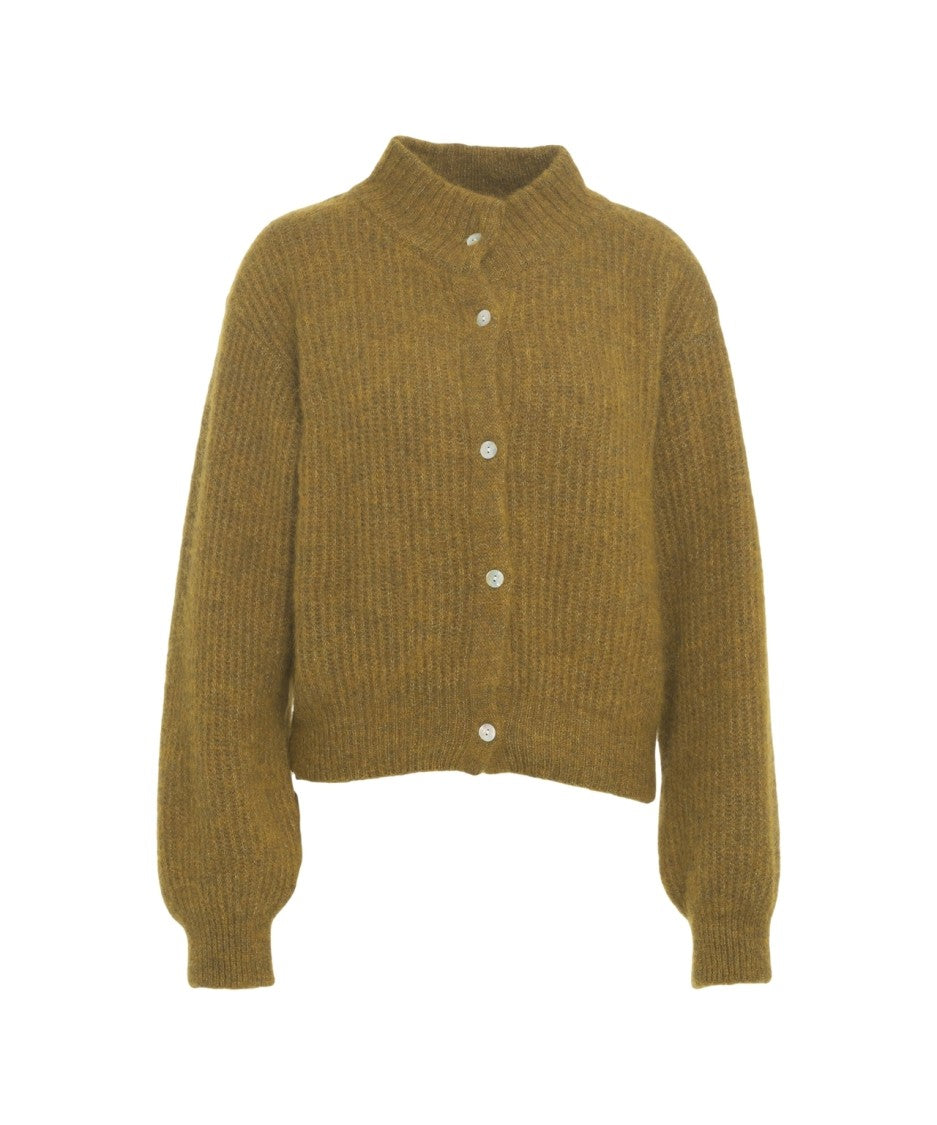 American Vintage High Collar Button-Down Cardigan With Ribbed Cuffs