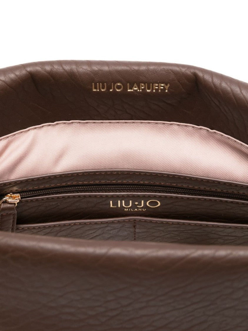 Liu Jo Textured Brown Handbag With Gold-Tone Clasp And Chain Strap