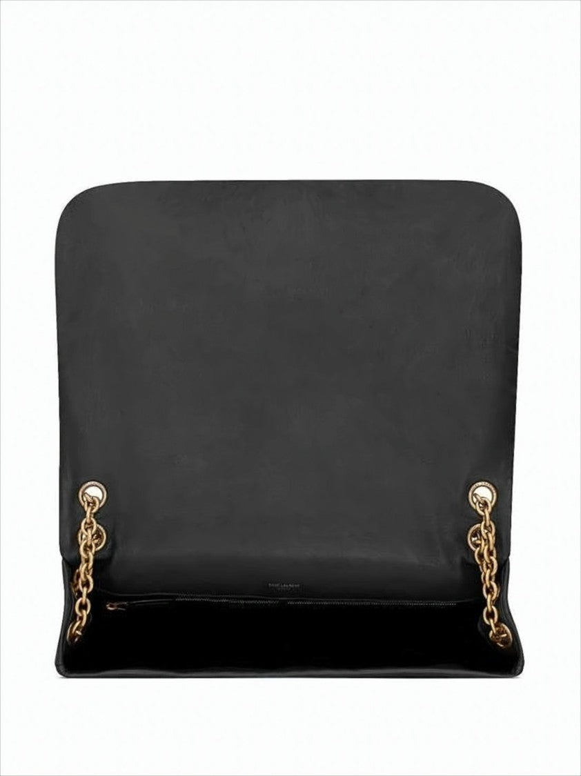 Saint Laurent Rectangular Black Lambskin Shoulder Bag With Logo Emblem