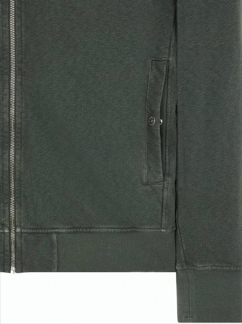 Stone Island Green Cotton Zip-Up Hoodie