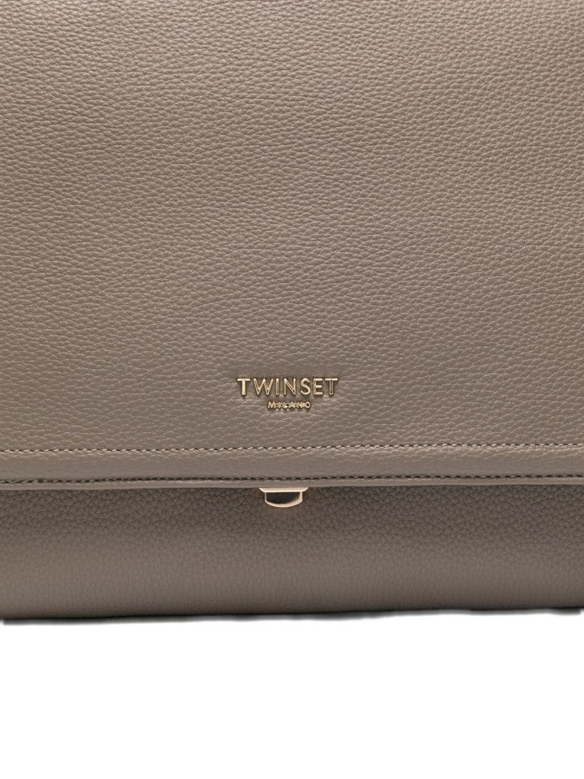 Twin-Set Structured Pebbled Shoulder Bag With Flap Closure