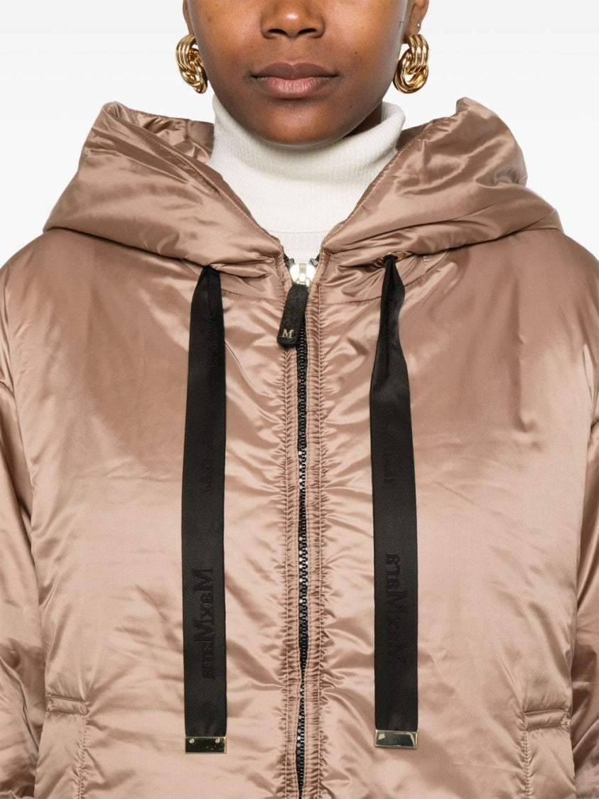 Max Mara Brown Coat With Drawstring Hood And Zip Fastening
