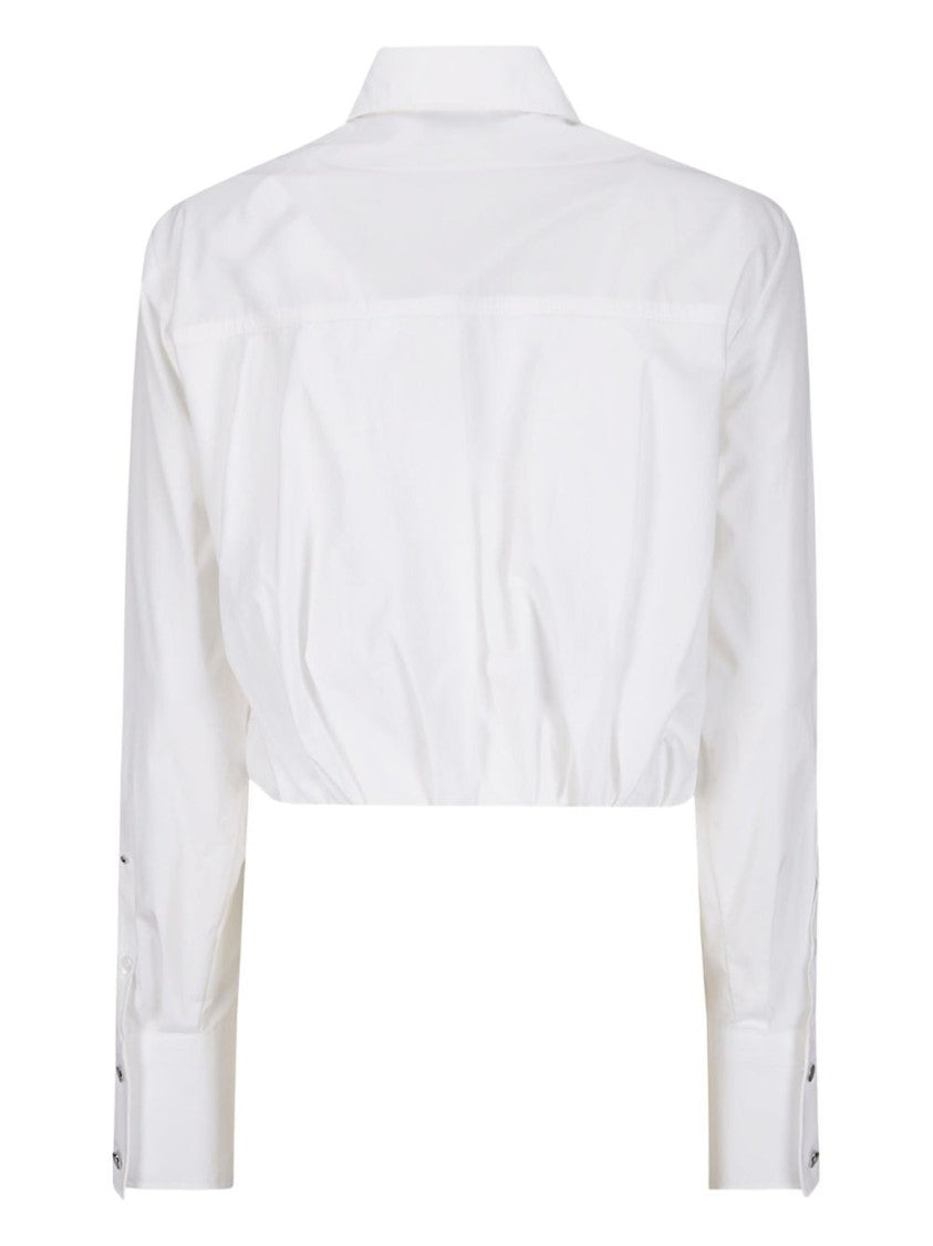 Sportmax Cropped White Shirt With Classic Collar And Structured Design