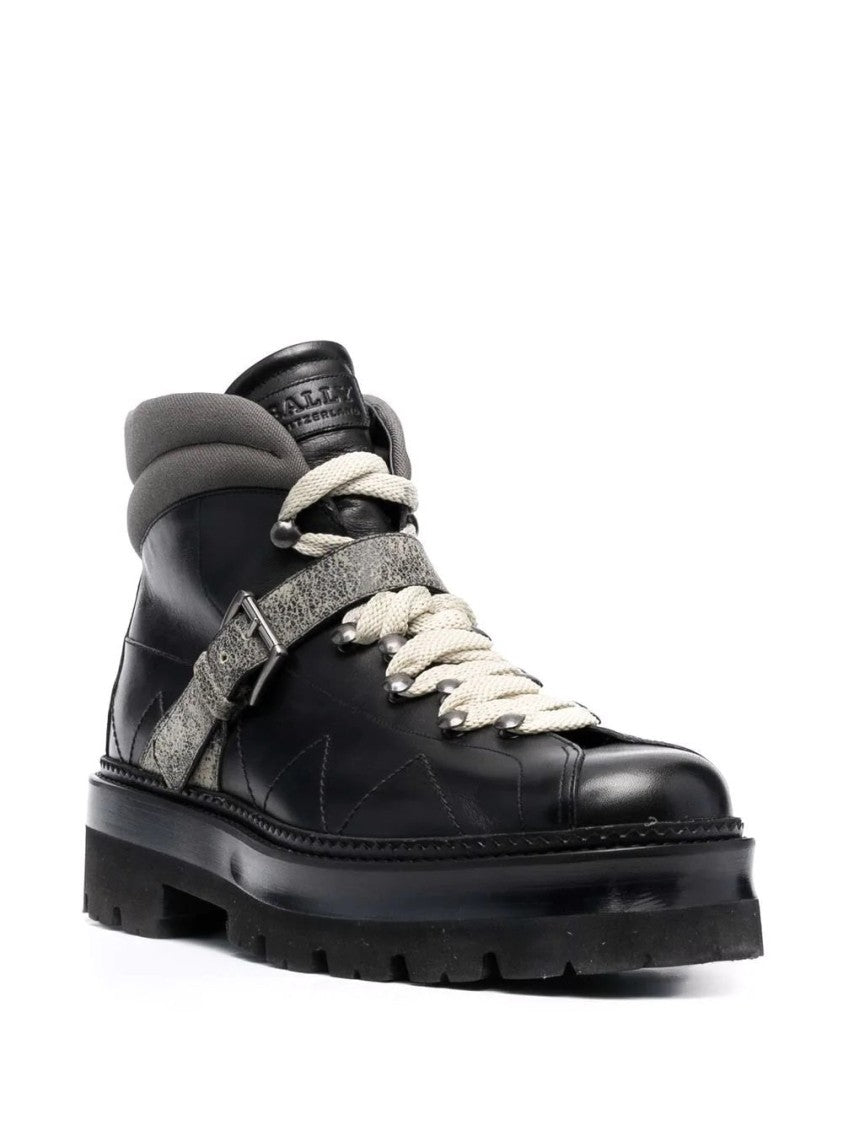 Bally Chunky Sole Black Cow Leather Ankle Boots With Padded Collar