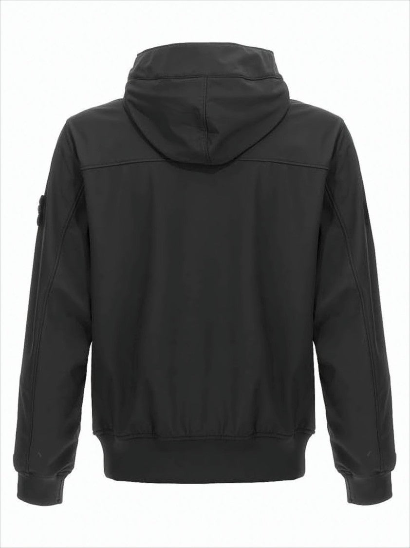 Stone Island Hooded Black Jacket With Button Closure