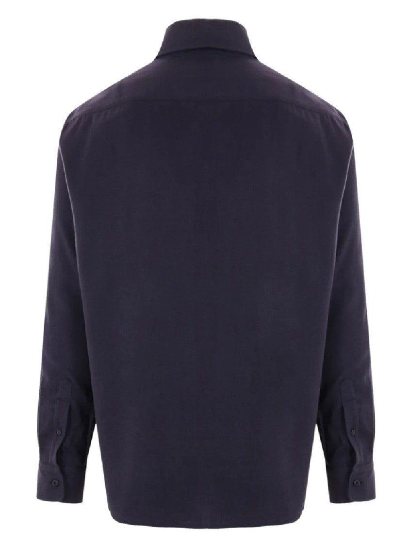 Brunello Cucinelli Herringbone Texture Long-Sleeve Shirt With Classic Collar