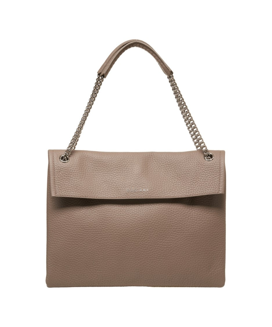Orciani Hammered Leather Shoulder Bag With Chain Strap