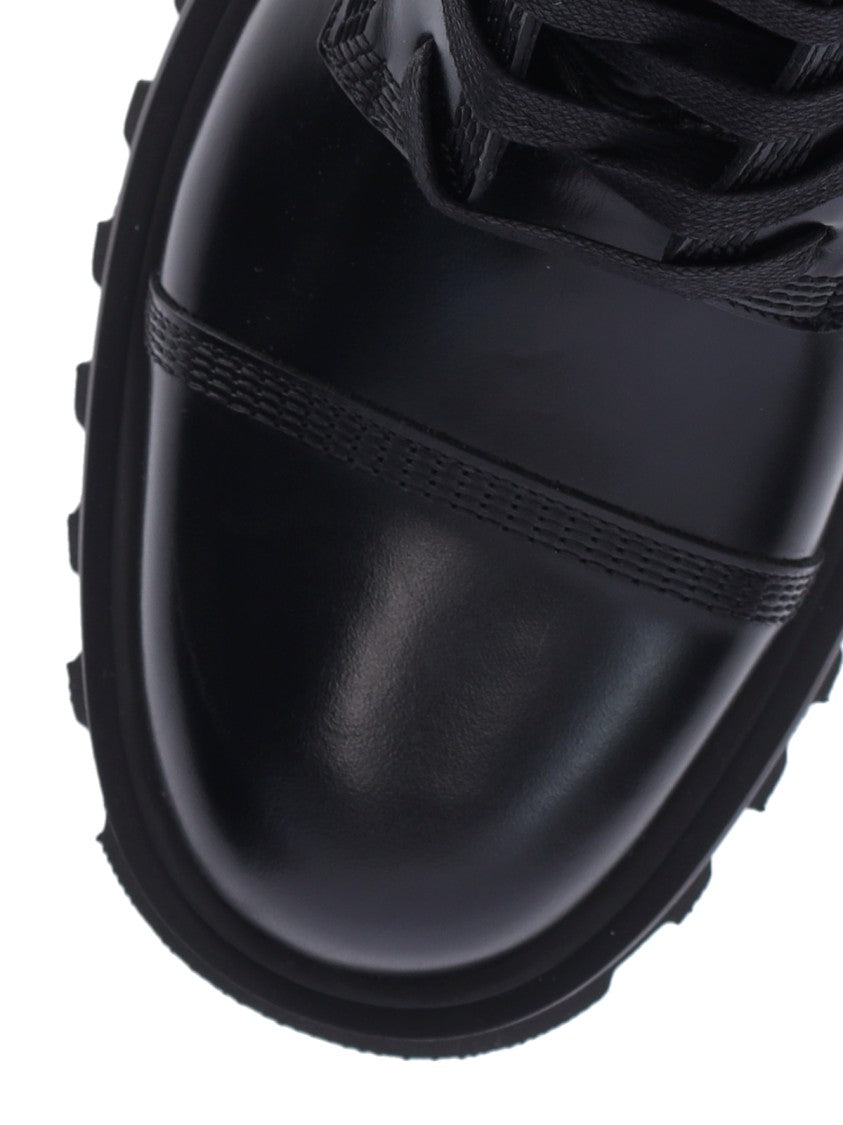 Ferragamo Glossy Black Leather Combat Boots