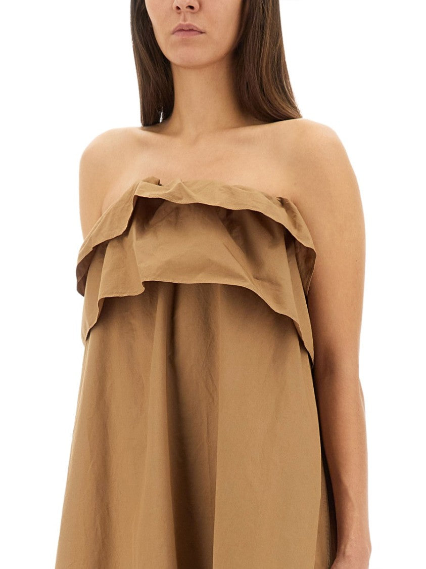 Saint Laurent Cotton Twill Ruffle Dress