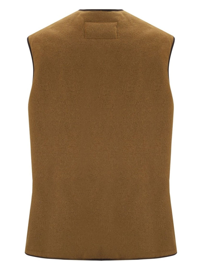 Barbour Camel Brown Knitted Waistcoat With Contrast Trim And Faux-Fur Lining
