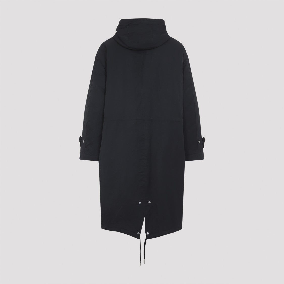 Ami Long Grey Polyamide Jacket With Adjustable Hood And Flap Pockets