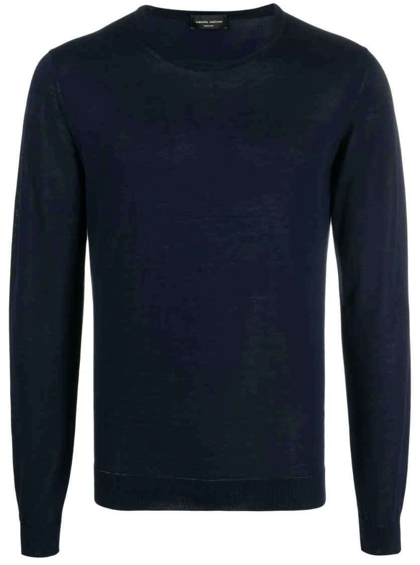 Roberto Collina Round Neck Long Sleeve Sweater In Soft Cotton