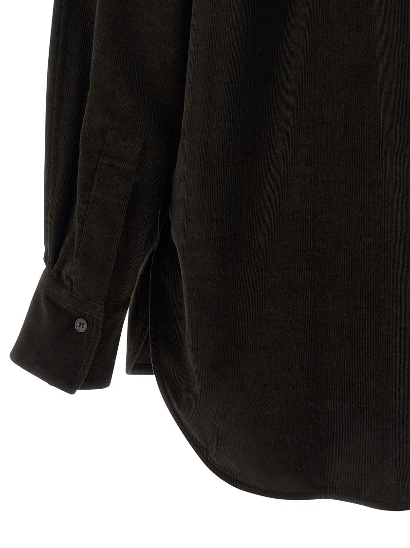 Ferragamo Striped Velvet Overshirt With Lavallière Collar