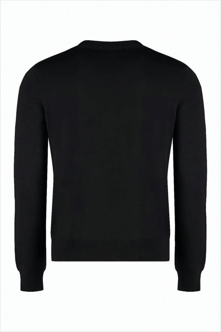 Maison Kitsuné Crewneck Black Wool Sweater With Embroidered Fox Emblem